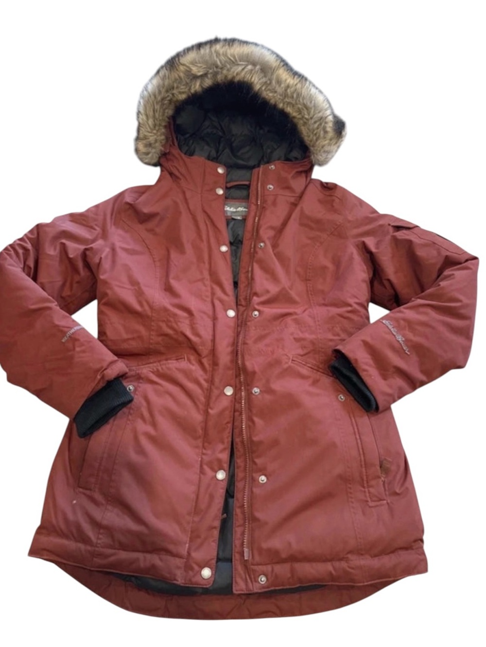 Eddie Bauer Rust Red Faux-Fur Hooded Puffer Parka 80% down